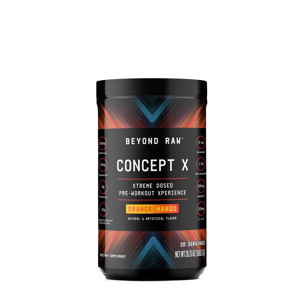 BEYOND RAW Concept X, Clinically Dosed Pre-Workout Powder, Contains Caffeine, L-Citrulline, Creatine, and Beta-Alanine, Orange Mango, 20 Servings