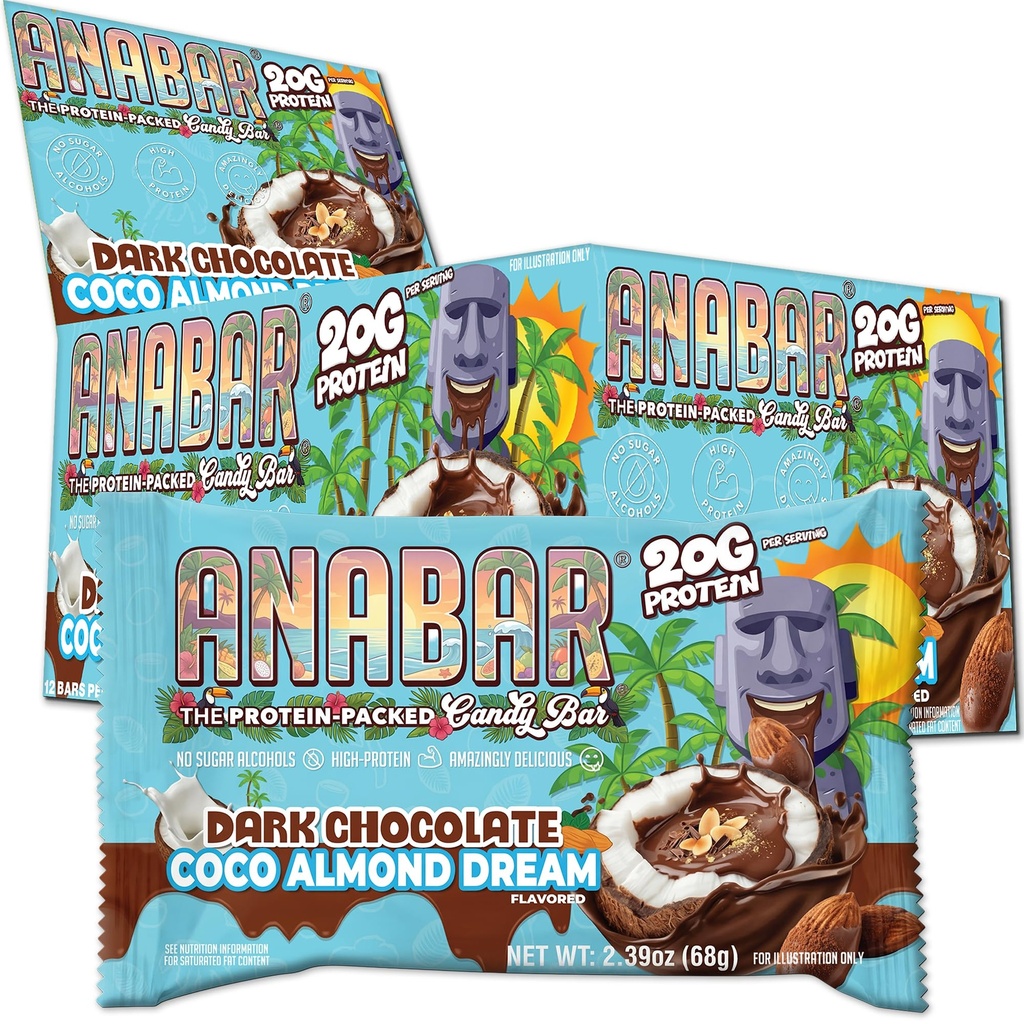 Anabar Protein Bar, The Protein-Packed Candy Bar, New Almond Butter Base, Amazing Tasting Protein Bar, No Sugar Alcohols, High Protein, Amazingly Delicious, 20 Grams of Protein (12 Bars, Coco Almond Dream)
