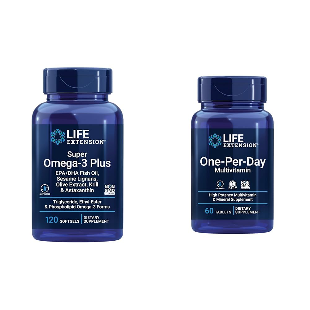 Επέκταση ζωής Super Omega-3 Plus EPA/DHA Fish Oil, Sesame Lignans, εκχύλισμα ελιάς & Πολυβιταμίνη μιας ημέρας – Συσκευασμένο με 25 Βιταμίνες, Ορυκτά & Φυτά
