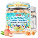 Kids L-Methylfolate Gummies, Active 5-MTHF + Methyl B12, Vitamin B6, B2, Choline, Vegan Omega 3 DHA & EPA, Methylated Multivitamin, MTHFR Supplement for Methylation, Focus, Cognition, Brain, 60 Cts