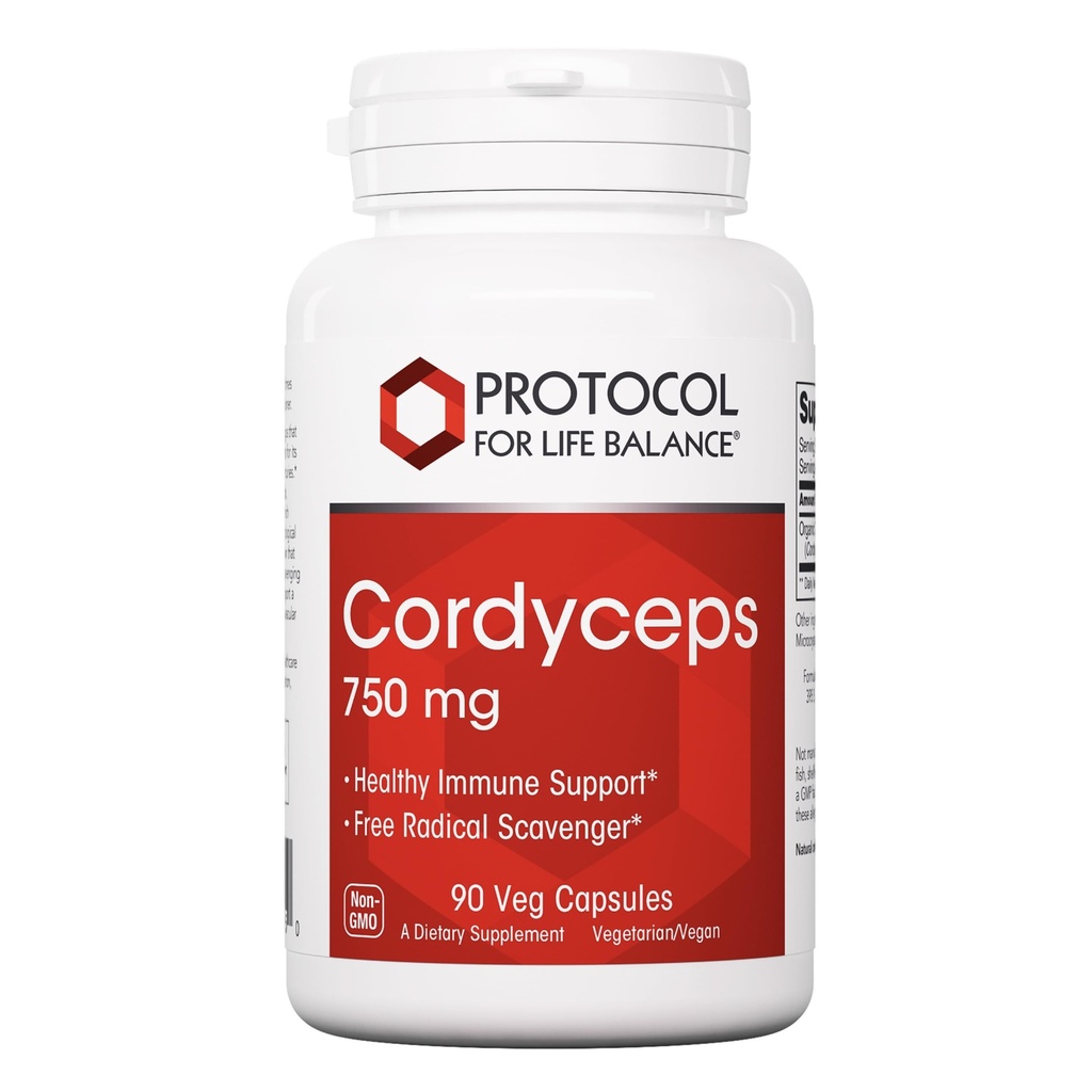 PROTOCOL FOR LIFE BALANCE Cordyceps 750mg - Immune Support* - Cordyceps Mushroom Capsules for Vascular Health* - Non-GMO - 90 Veg Caps