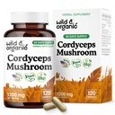 Wild & Organic Cordyceps Mushroom Capsules 1200 mg - Immune Support - Cordyceps Mushroom Powder Supplement - Pure Mycelium Extract - Vegan, No Fillers, Non-GMO - 120 Count