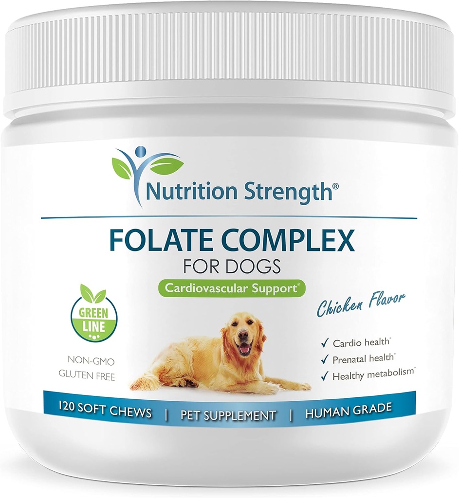 Folate for Dogs to Promote Cardiovascular & Prenatal Health, Support DNA Synthesis & Cell Maintenance, Folic Acid for Dogs with Zinc, Biotin, Iron & Vitamin B12, 120 Soft Chews