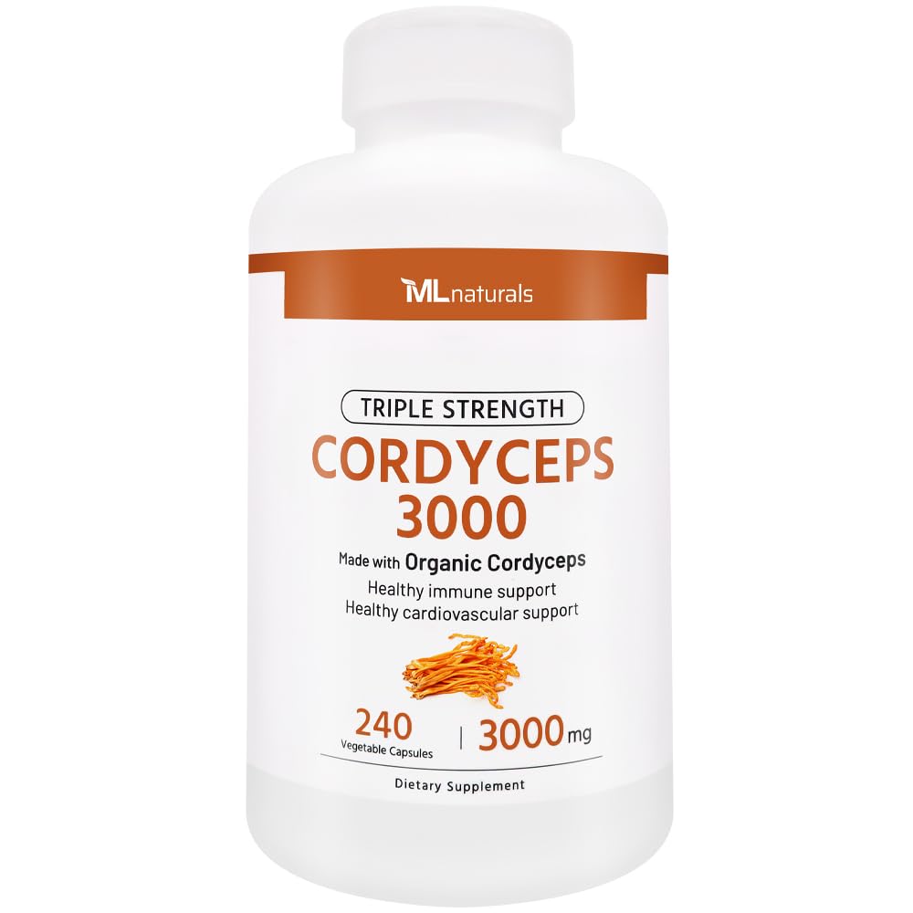 ML Naturals Triple Strength Cordyceps 3000mg (per Serving) - 240 Vegetable Capsules - Healthy Immune Support - Non-GMO