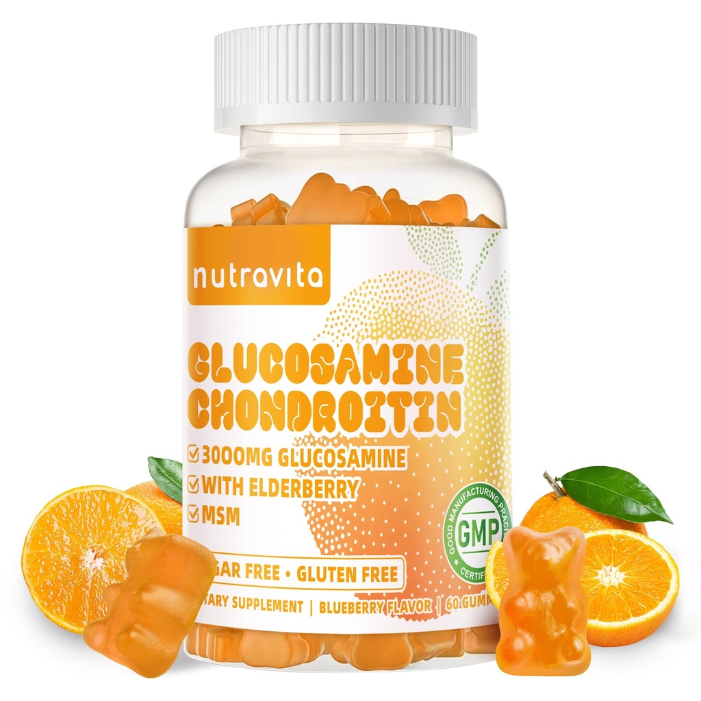 Nutravita Glucosamine Chondroitin Gummies with MSM & Elderberry Extra Strength - Κοινή Υποστήριξη, Αντιοξειδωτικό Ανοσοποιητικό Συμπλήρωμα Υποστήριξης για Ενήλικες, Άνδρες και Γυναίκες.60