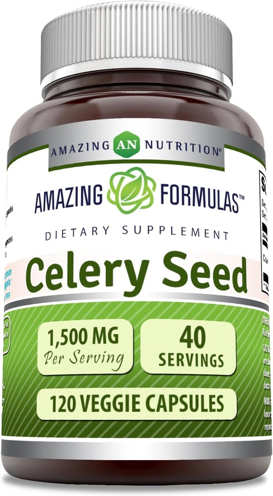 Amazing Formulas Celery Seed Extract Supplement | 1500 Mg Per Serving | 120 Veggie Capsules | Non-GMO | Gluten-Free | Made in USA