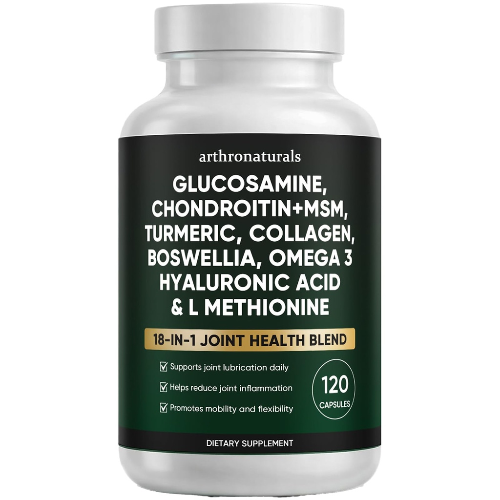 Arthronaturals 18 in 1, Joint Supplement with Glucosamine, Chondroitin, MSM, Hyaluronic Acid, Omega-3 and More, for Provides Joint Support, Improves Mobility & Long Term Health, Vegan - 60 CPS (1)