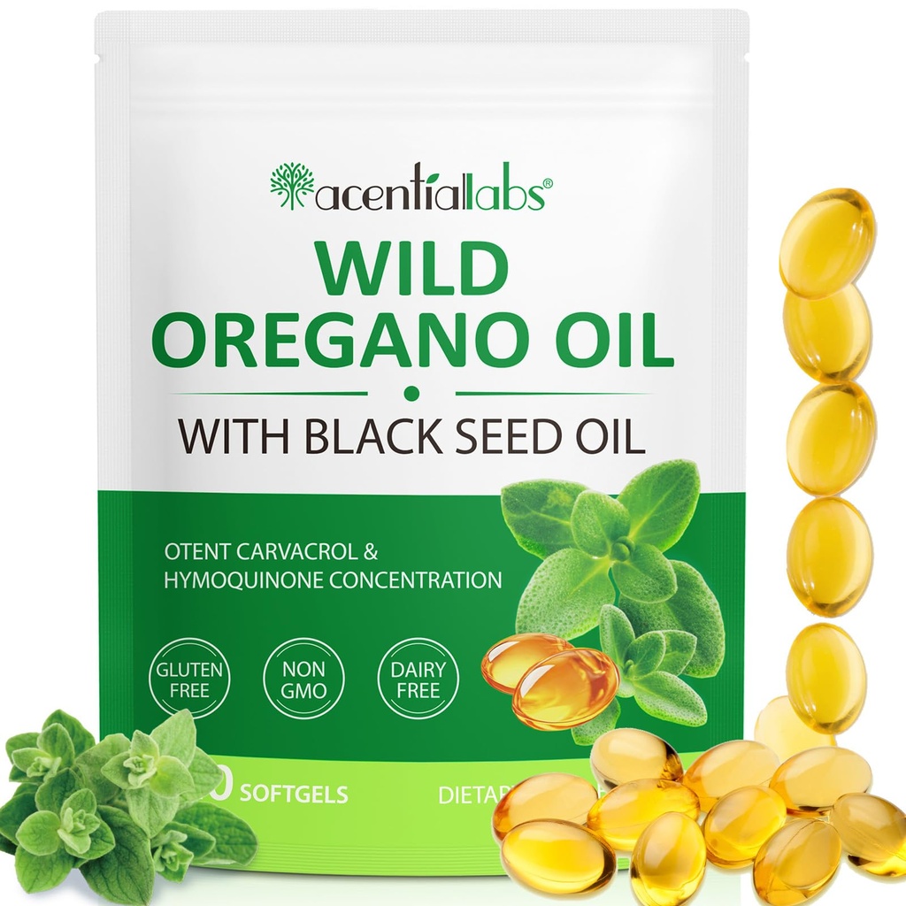 Oil of Oregano Softgel, Oil of Oregano with Black Seed Oil, Oregano Oils Capsules with High Carvacrol & Thymoquinone for Immune Support, Oregano Oils Capsule Supplement, 120 Softgels