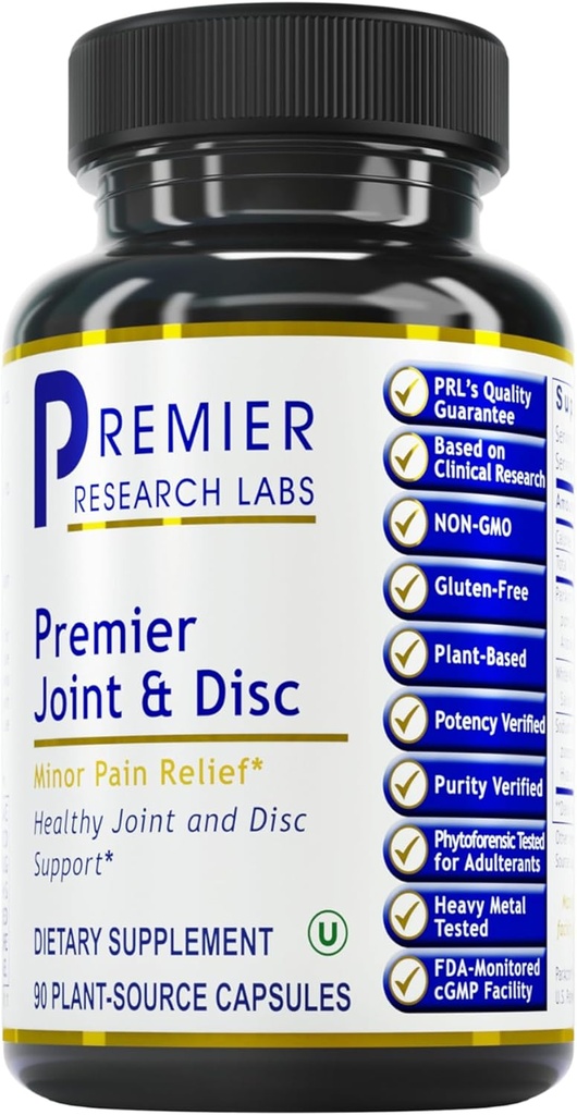 Premier Research Labs Joint & Disc Support Supplement - για άνδρες & γυναίκες, γλυκοζαμίνη, κοινή κινητικότητα και την υγεία των μυών, επιδιόρθωση καρτιών, χωρίς γλουτένη, Φυτό-Πηγή - 90 κάψουλες