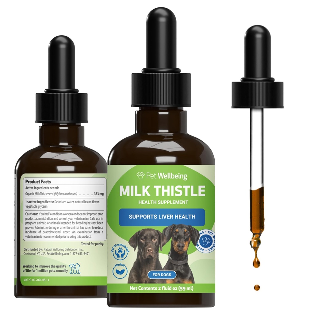 Pet Wellbeing Milk Thistle for Dogs - Organic Milk Thistle, Supports Healthy Liver Function & Detoxification - NASC Certified & Vet-Formulated - 2 oz Liquid