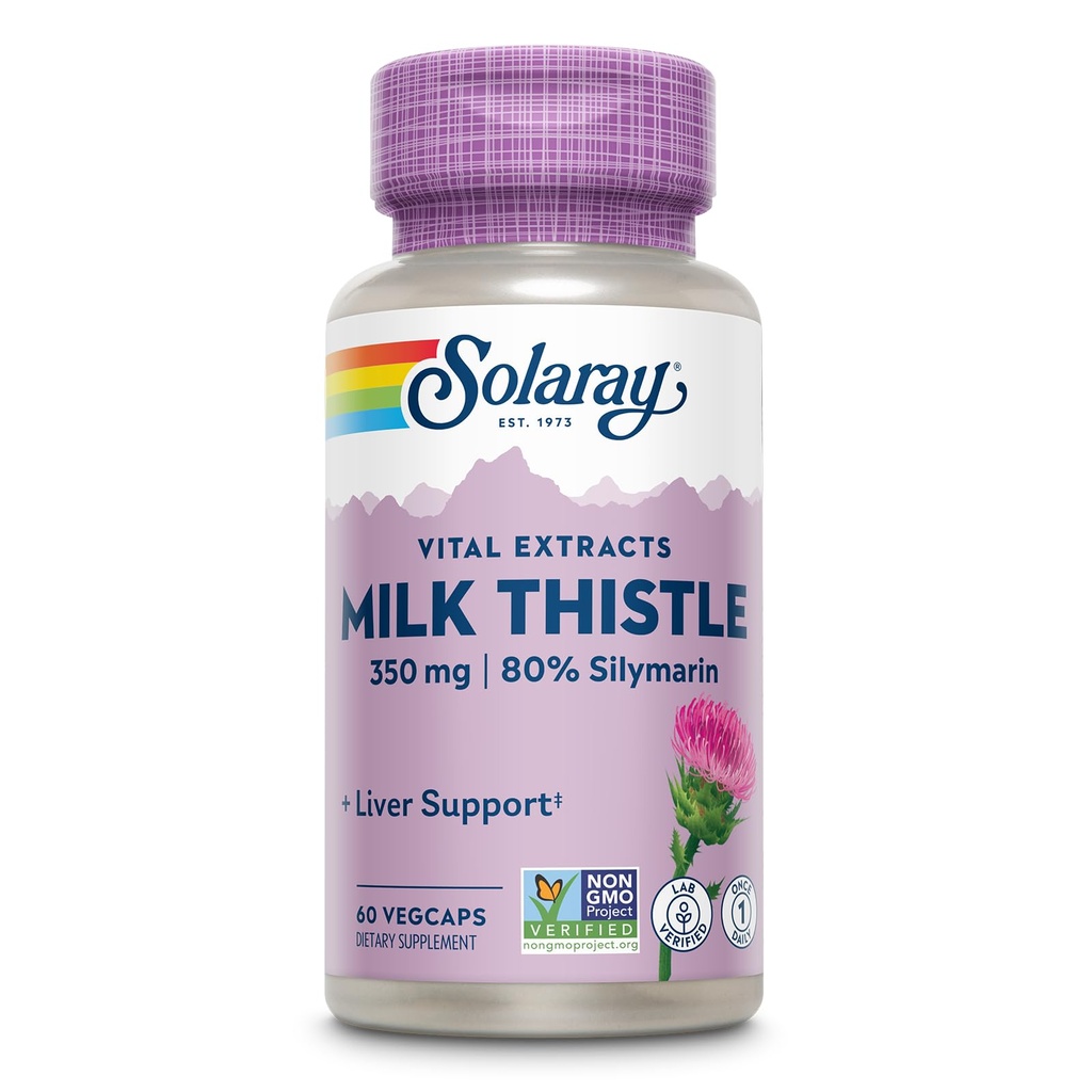 SOLARAY Milk Thistle Seed Extract 350 mg Guaranteed to Contain 80% Silymarin, Traditional Liver Support, Vegan & Lab Verified for Quality, 60 Day Money-Back Guarantee, 60 Servings, 60 VegCaps
