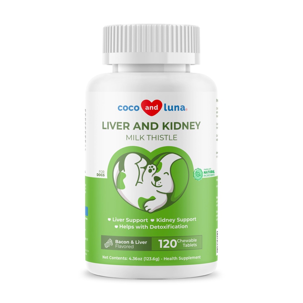 Milk Thistle for Dogs - 120 Chewable Tablets - Silymarin - Liver and Kidney Support with EPA & DHA - Detox - Liver Supplement for Dogs with Choline and L-Arginine (Milk Thistle Tablet)