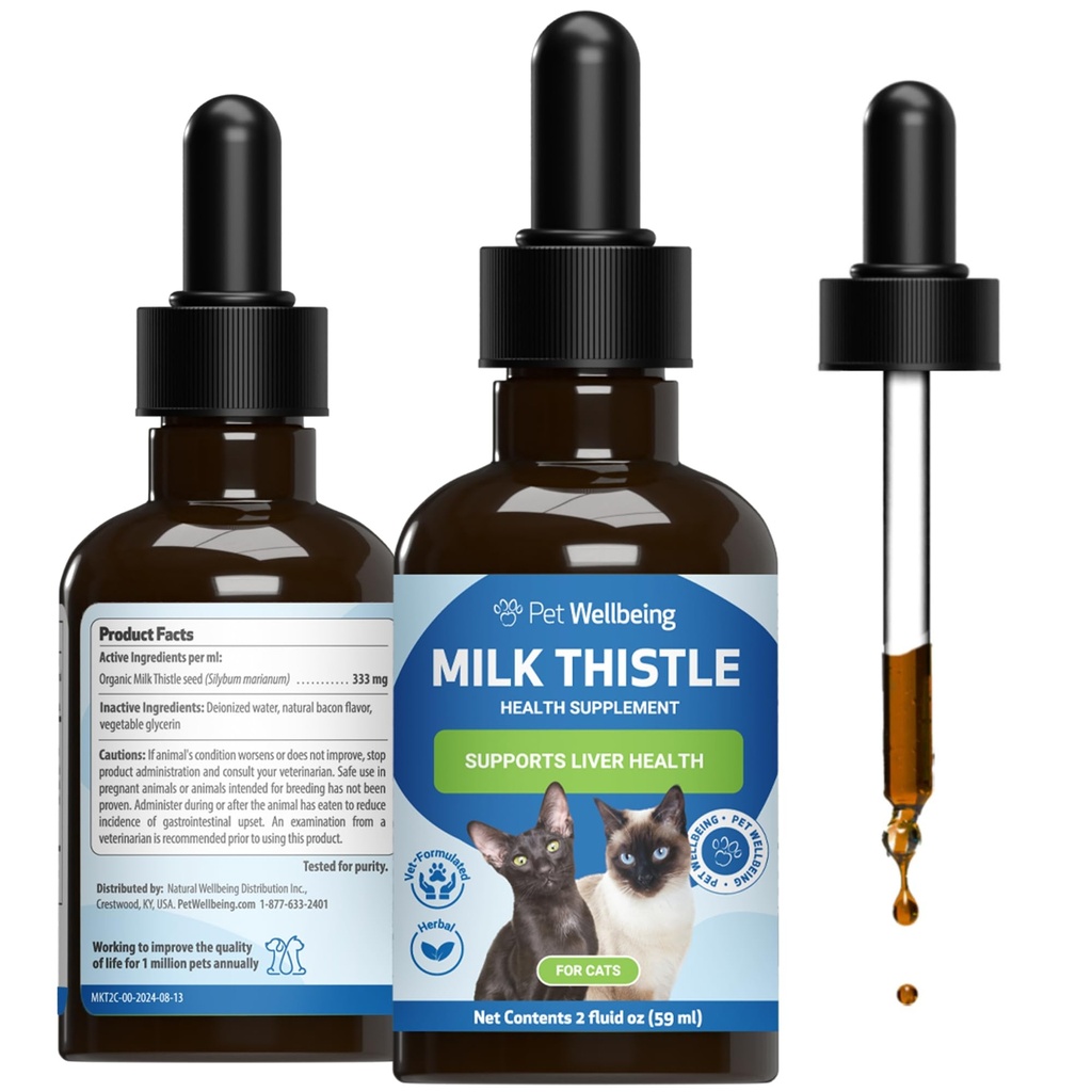 Pet Wellbeing Milk Thistle for Cats - Organic Herb, Milk Thistle Liver Detox Support, Antioxidants - NASC Certified & Vet-Formulated - 2 oz Liquid
