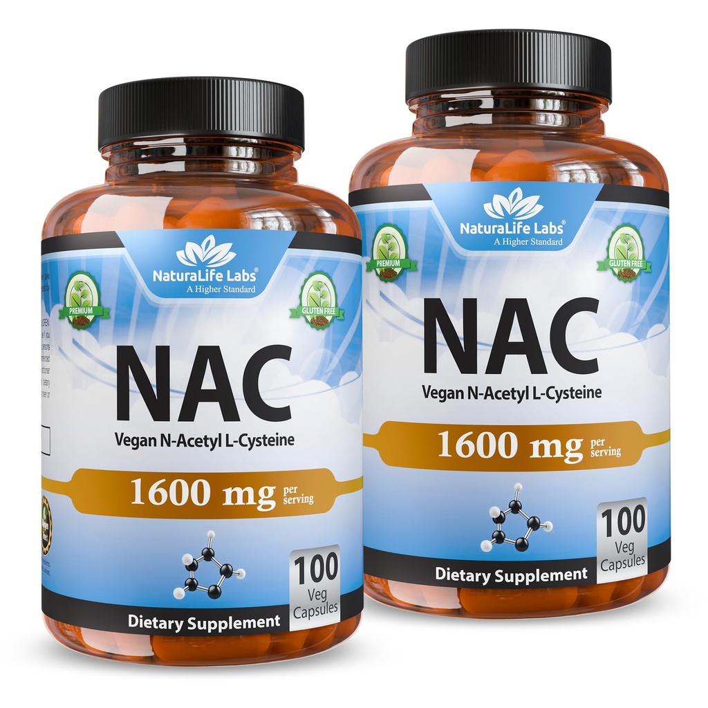 NaturaLife Labs N-Acetyl-L-Cysteine (NAC) 1600 mg – 100 Capsules, Non-GMO & Gluten-Free (2 Pack) (2)
