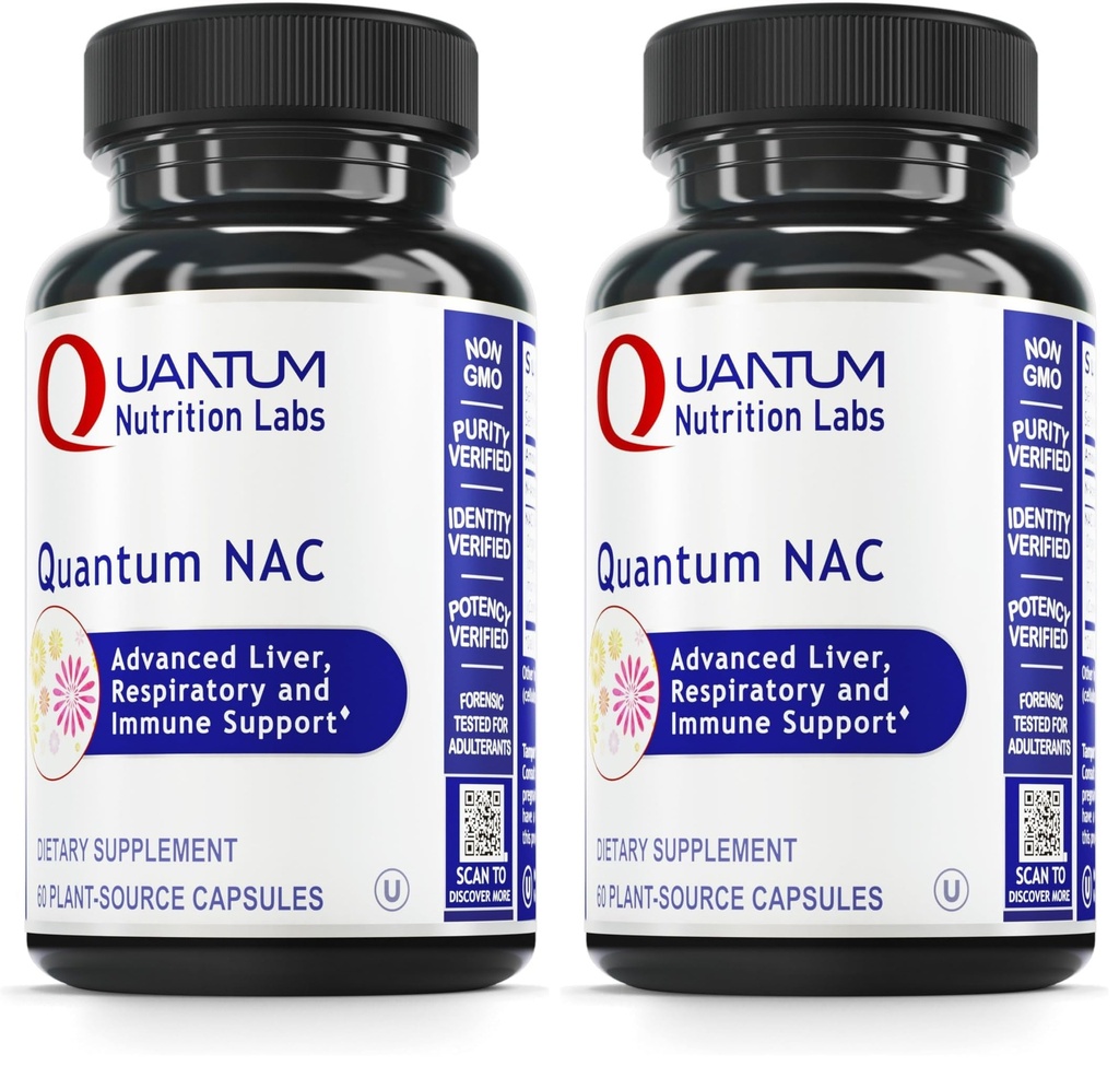 Quantum Nutrition Labs NAC - N-Acetyl-L-Cysteine, Liver & Immune Support, NAC Supplement, N-Acetyl Cysteine, 300mg NAC Per Capsule - 60 Vegetarian Capsules (Pack of 2)