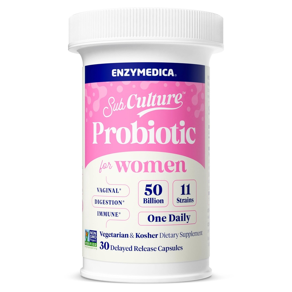 Enzymedica SubCulture Probiotics για την Κολπική & Ουρική Υγεία των Γυναικών, 50 δισεκατομμύρια CFU, Υποστηρίζει ανοσοποιητικό + Digestive Υγεία & Κανονικότητα, 30 Count