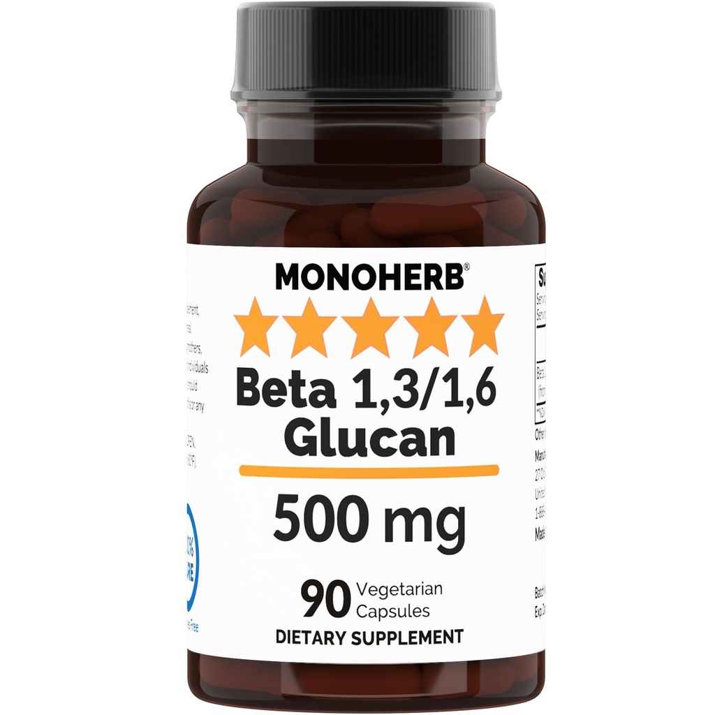 MONOHERB Beta 1,3/1,6 Glucan 500 mg per Capsule - 90 Veg Capsules - 90 Servings