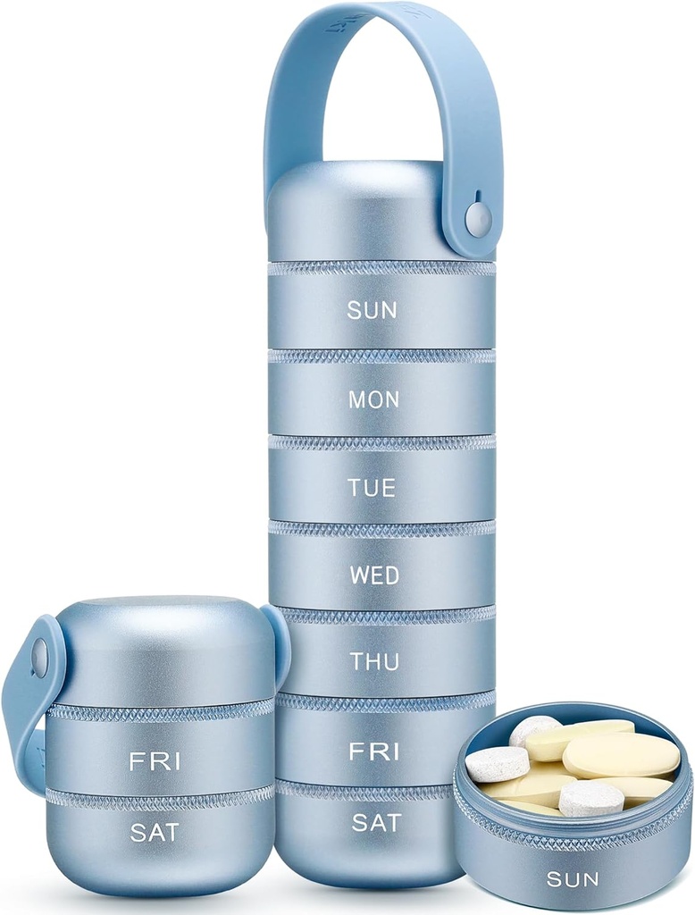 Zannaki Metal Weekly Pill Organizer, Big Travel Pill Box 7 Day, Αδιάβροχη υπόθεση ημερήσιων χαπιών με λαβή σιλικόνης, Αλουμινίου Κράμα Φορητή θήκη χαπιών για βιταμίνη, ιατρική, συμπλήρωμα, χάπια