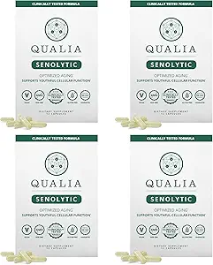 Qualia Life Sciences Qualia Senolytic Ultimate Formula for Enhanced Cell Repair&Rejuvenation 2-Day Aging&Longevity Support Regimen w. Fisetin,Quercetin, Piperlongumine,Senactiv,Curcumin(Pack of 4)