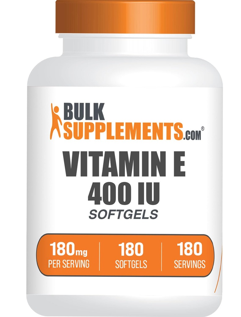 BulkSupplements.com Βιταμίνη Ε 400 IU Softgels - Συμπλήρωμα βιταμίνης Ε, ως D-Alpha-Τοκοφερόλη, Αντιοξειδωτικά - Χωρίς γλουτένη, 1 Softgel per Serving, 180 Count (Pack of 1)