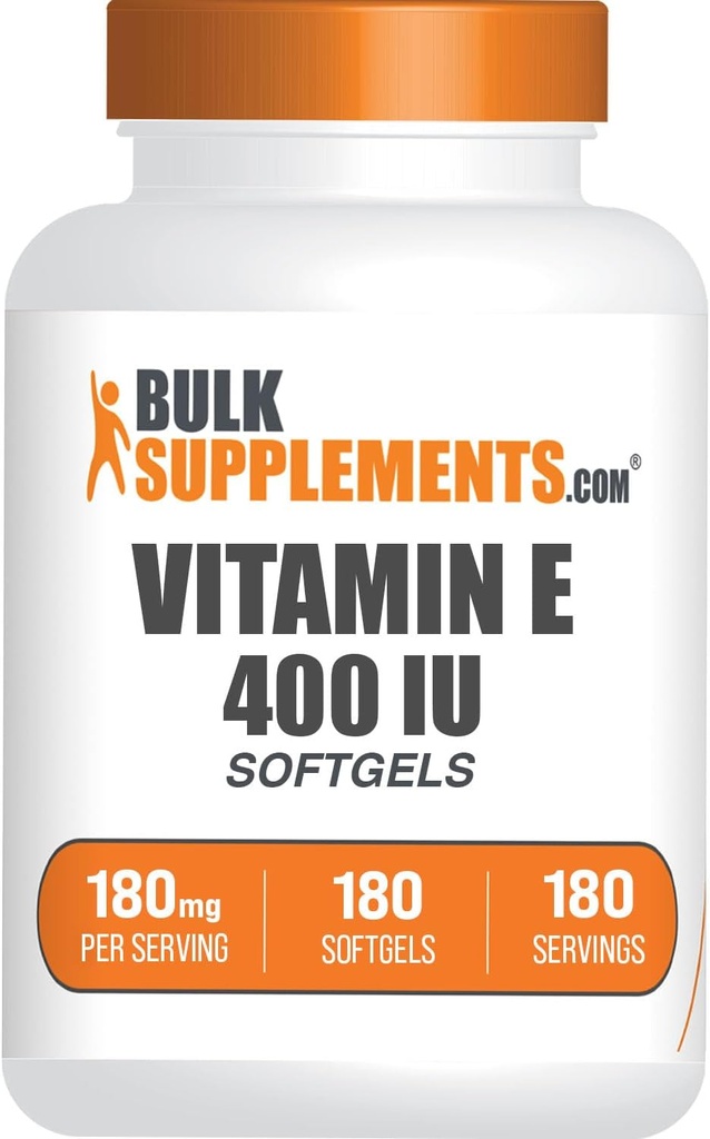 BulkSupplements.com Βιταμίνη Ε 400 IU Softgels - Συμπλήρωμα βιταμίνης Ε, ως D-Alpha-Τοκοφερόλη, Αντιοξειδωτικά - Χωρίς γλουτένη, 1 Softgel per Serving, 180 Count (Pack of 1)