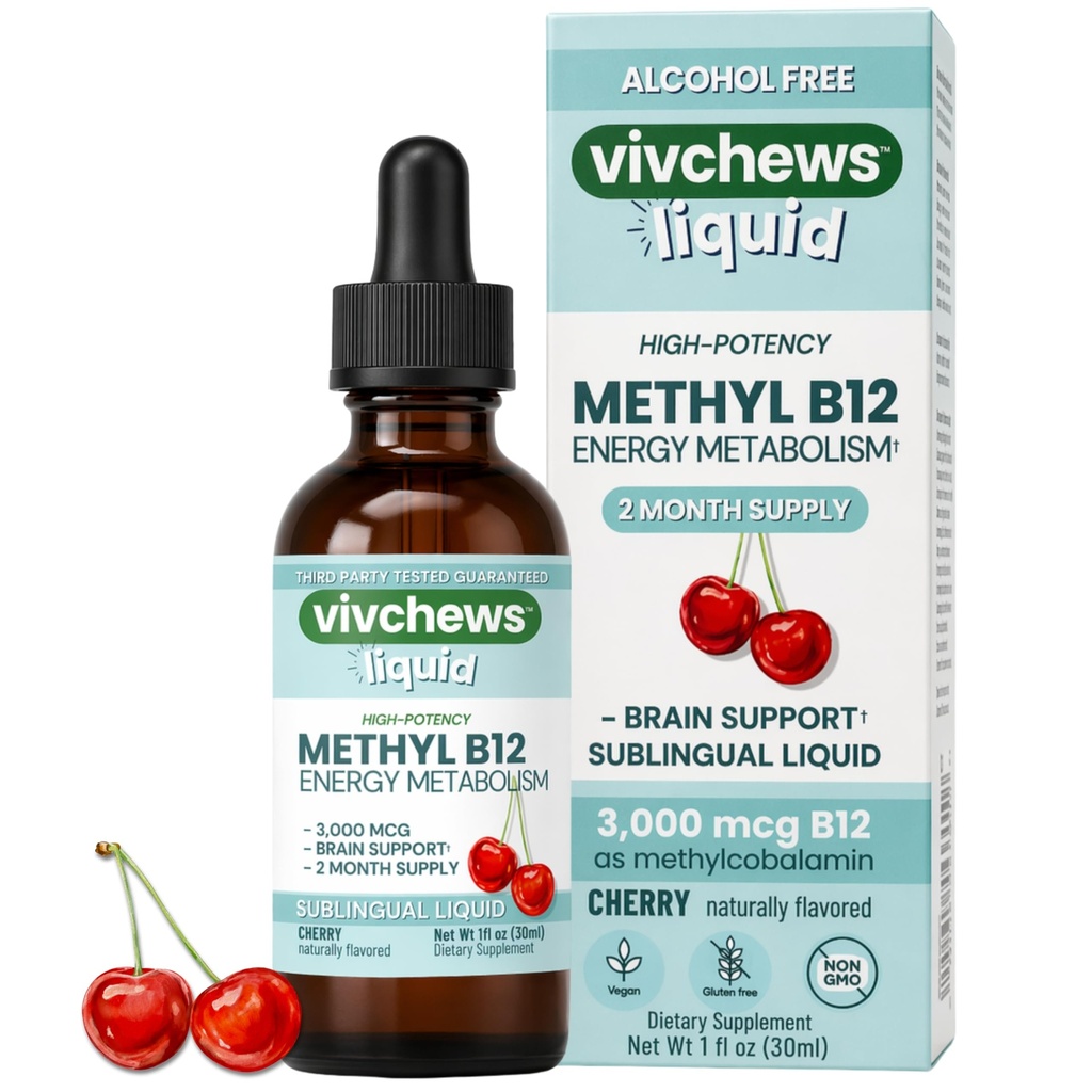 High-Potency Vegan Methyl B12 Liquid Drops for Energy & Brain Support, 3,000 mcg per Serving, Stevia-Sweetened, Non-GMO, Gluten-Free, Alcohol-Free, 2-Month Supply, Nothing Artificial