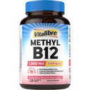 Vitalibre Vitamin B12 1000 mcg, Sublingual Methylcobalamin, Natural Peach Flavor, Nervous System Health, Energy Support, No Sugar, 120 Fast Dissolve Tablets