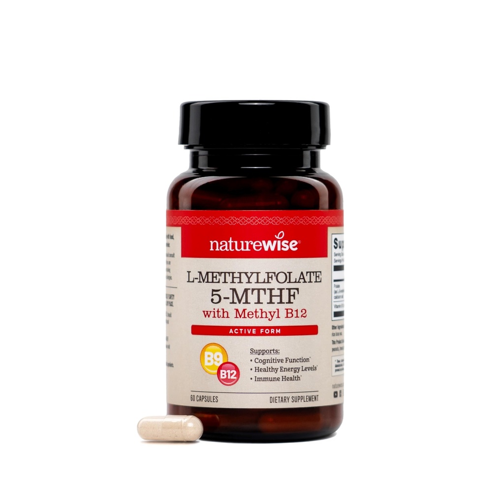 NatureWise L Methylfolate 15mg + B12 - L-Methylfolate 15mg + B12 Methylcobalamin 1000 mcg - Active 5-MTHF Form - Supports Mood & Energy - Vegan, Non-GMO, USA Manufactured - 60 Capsules [60-Day Supply]