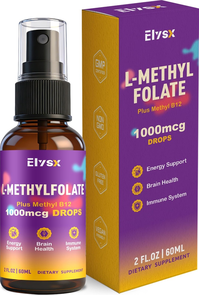 Liquid Methylfolate & B12 Spray, Methylated Folate Drops for Kids & Adults, with Choline, TMG & Vitamins, MTHFR Support, Brain Health, Immunity, 2 Fl Oz