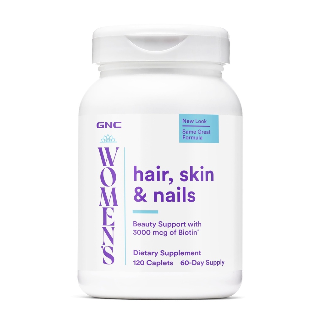 GNC Women's Hair, Skin & Nails - Daily Beauty Supplement for Skin Health, Hair Care & Nail Support - Antioxidants for Cell Protection - Nutrient-Rich - Gluten-Free - 120 Count (60 Servings)