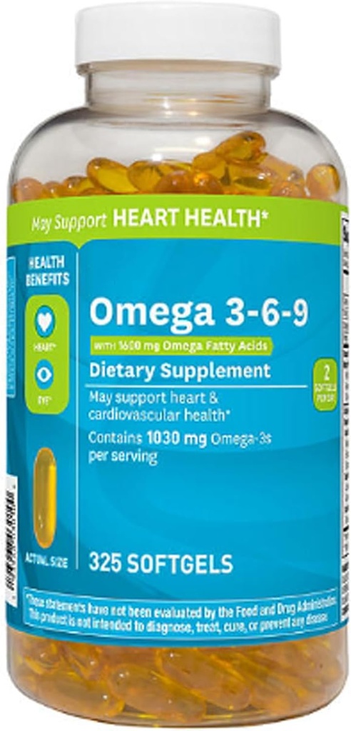 Omega 3-6-9 Dietary Supplement (325 ct.) - Promote Visual Function and Eye Health - Support Heart, Cardiovascular Health, Healthy Skin, Hair and Overall Health (Omega 3-6-9)