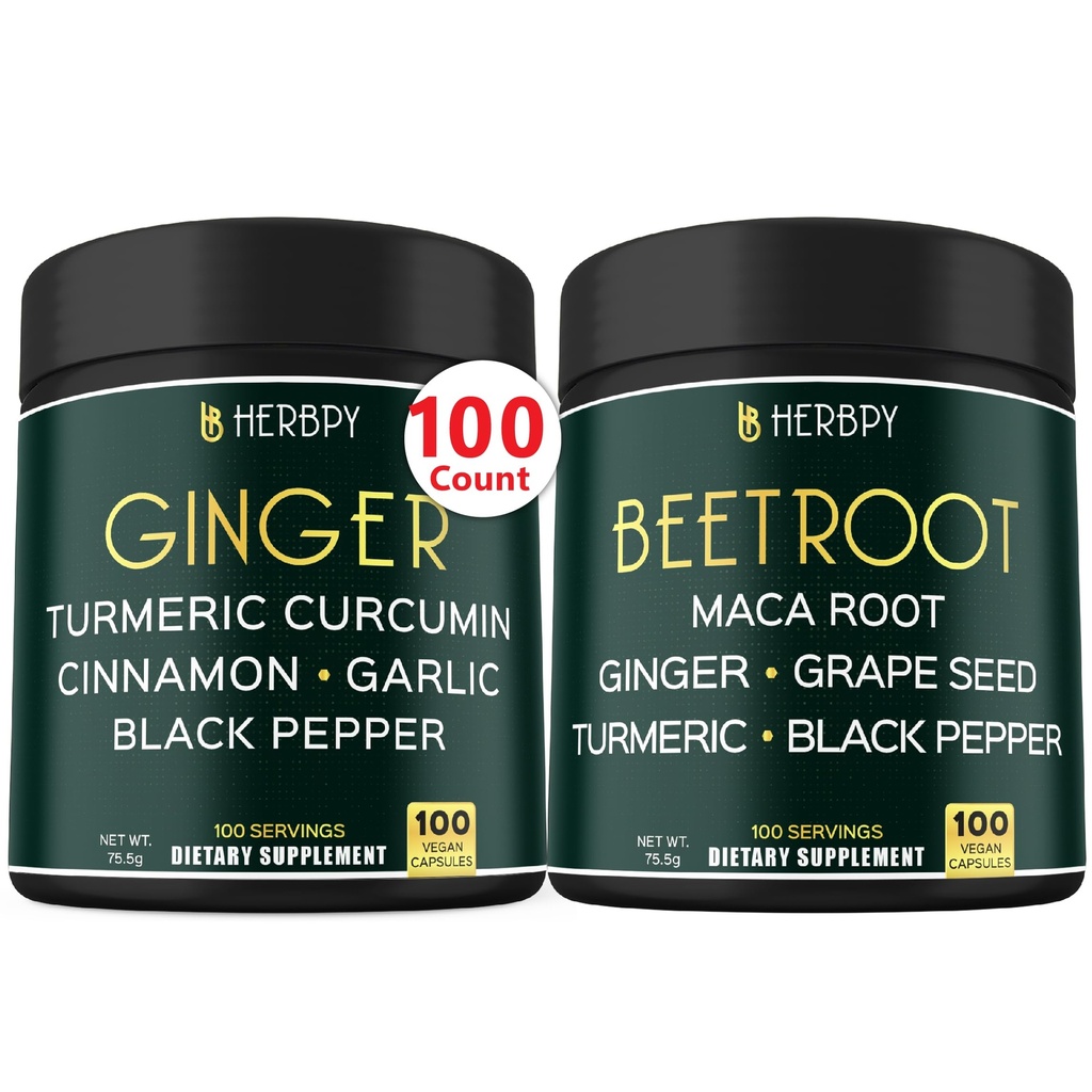 Bundle 5in1 Ginger συμπλήρωμα & 6in1 Beet Root Κάψουλες - Υποστηρίζει την υγεία της καρδιάς, ανοσοποιητικό και Digestive
