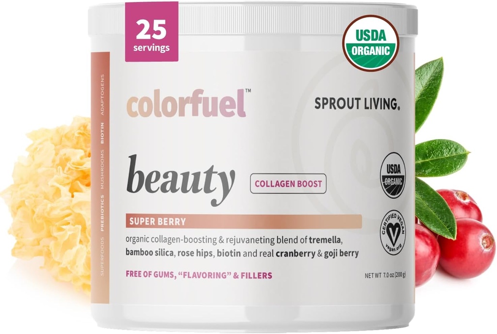 Spriout Living, Colorfuel Beauty Powder Drink Mix, Organic Superfoods + Adaptogens 