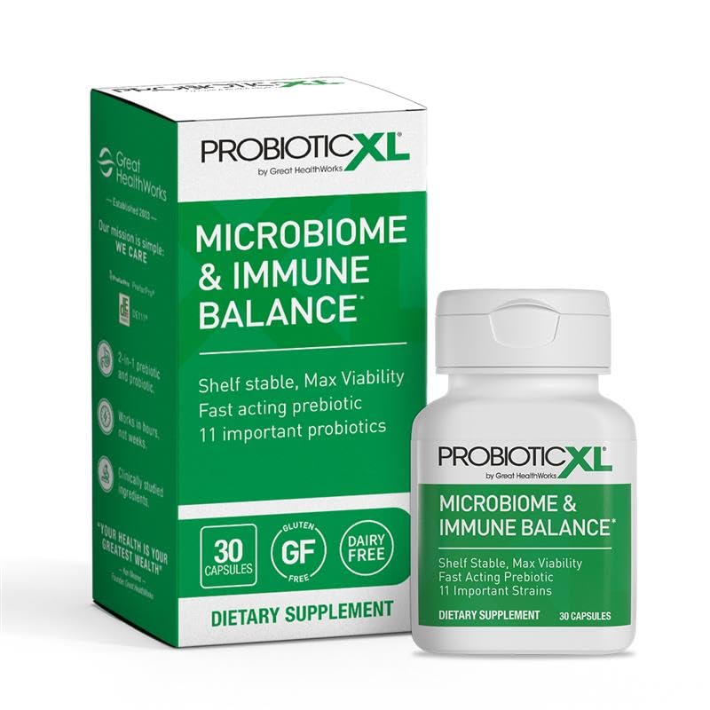 OmegaXL ProbioticXL - Probiotic & Prebiotic, Shelf Stable - Blend 11 Strains - Promote Healthy Gut Flora Growth, 12.5 Billion CFU - Non-GMO, Gluten-Free - 30 Veggie Caps