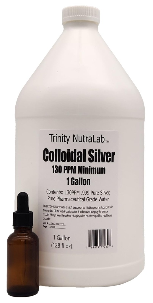 Colloidal Silver, 130 PPM, Liquid, 1 Gallon (128 fl oz), with Dropper