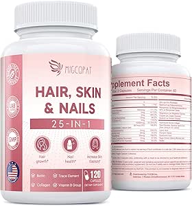 Hair Skin and Nails Βιταμίνες με Βιοτίνη, Κολλαγόνο & Υαλουρονικό Οξύ, Υποστηρίζει την υγιή ανάπτυξη των μαλλιών, τα ισχυρά νύχια & λαμπερό δέρμα, συμπλήρωμα βιοτίνης με βιταμίνες Α, C, D3, E, B Complex & Minerals