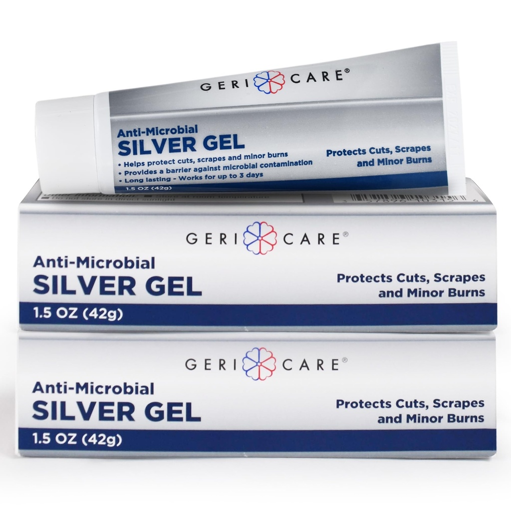 Antimicrobial Silver Gel by GeriCare| Wound Care Cream for Cuts Scrapes Minor Burns| Natural Topical Skin Healing Ointment| 55PPM Colloidal Silver Gel |Long-Lasting Protection|1.5oz | Pack of 2