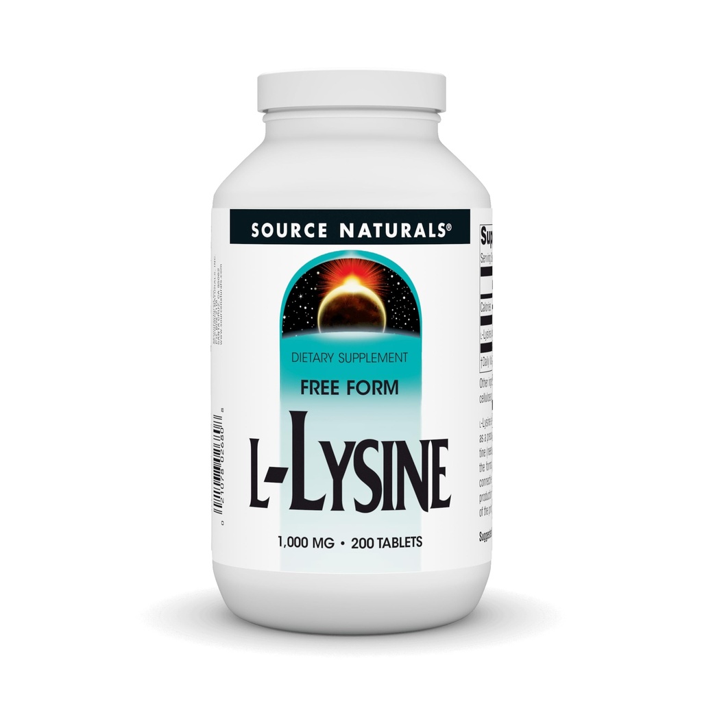 Source Naturals L- Lysine Free Form, 1000 mg - Συμπλήρωμα Amino Acid Υποστηρίζει το Σχηματισμό Ενέργειας & Κολλαγόνο - 200 δισκία