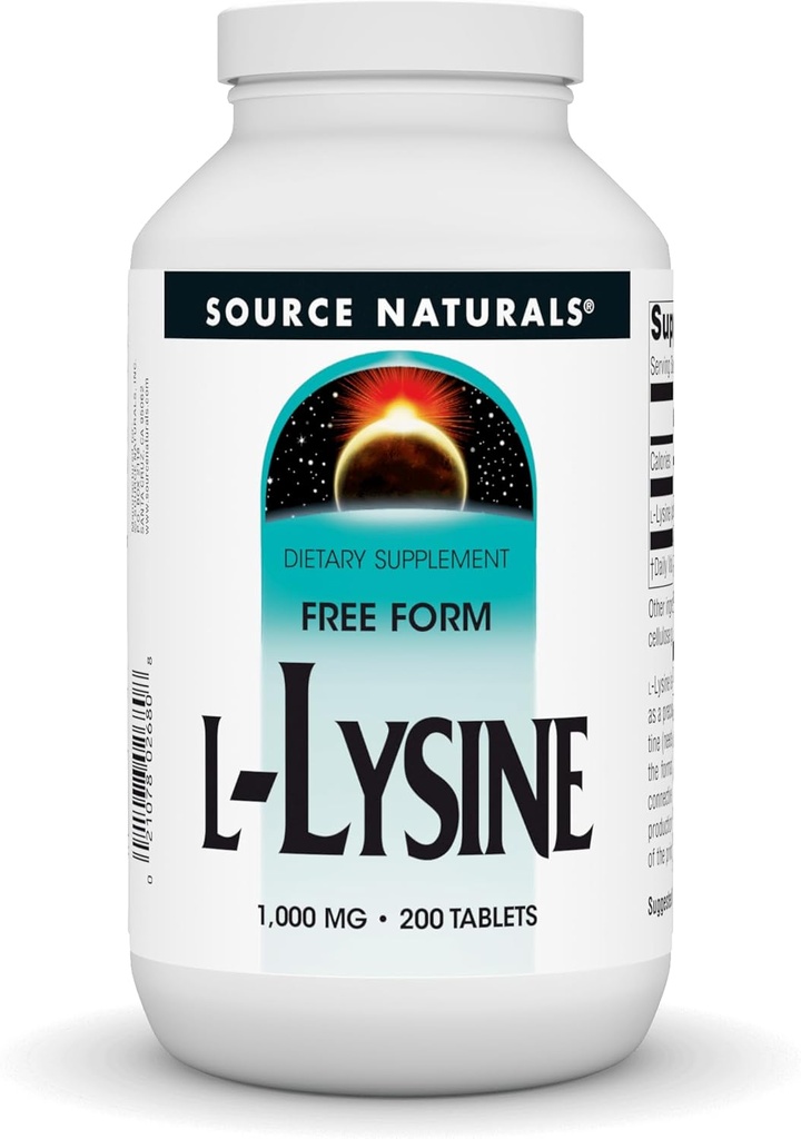 Source Naturals L-Lysine Free Form, 1000 mg - Amino Acid Supplement Supports Energy Formation & Collagen - 200 Tablets