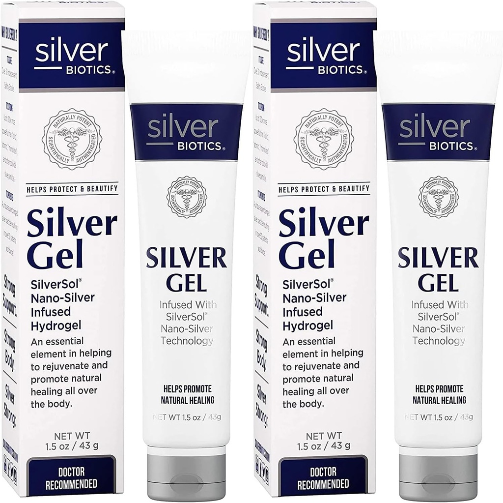 American Biotech Labs Silver Biotics Colloidal Silver Gel NanoSilver 20 PPM Soothing Skin Gel | Versatile 1.5 oz for Skin Comfort and Wellness (Pack of 2)