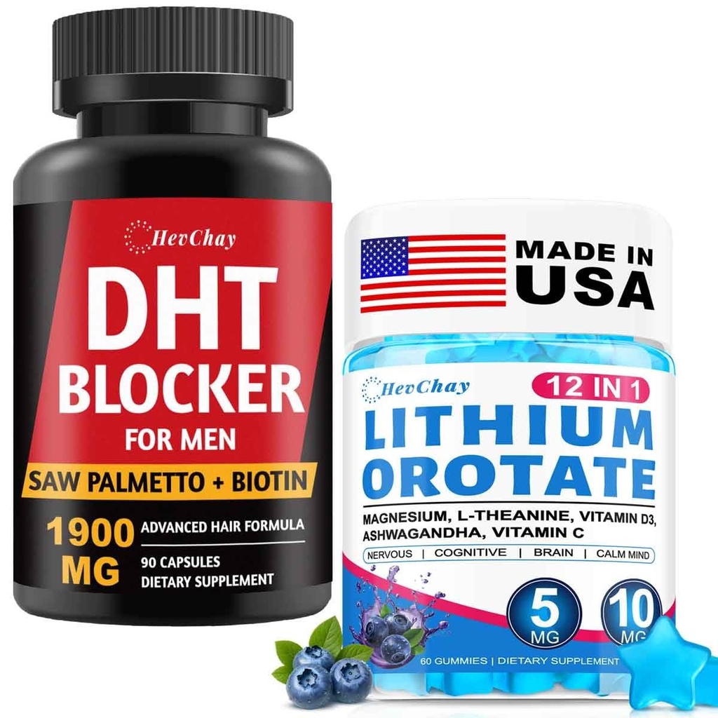 1900MG DHT Blocker for Men + Lithium Orotate Gummies Bundle | Hair Growth & Cognitive Tension Support