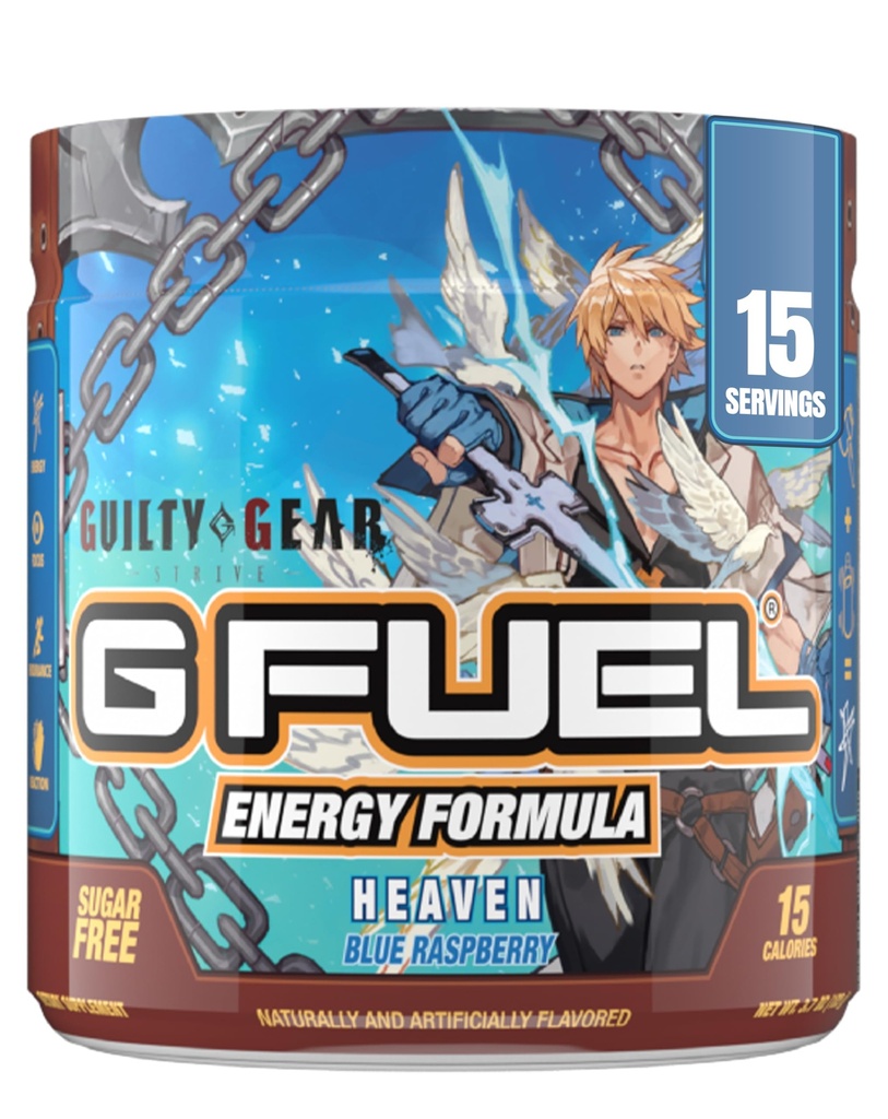 G Fuel Guilty Gear Heaven Energy Drink Powder, Pre Workout Caffeine Mix for Gaming, Sugar Free Focus Amino, Vitamin + Antioxidants, 3.7oz (Blue Raspberry, 15 Servings)