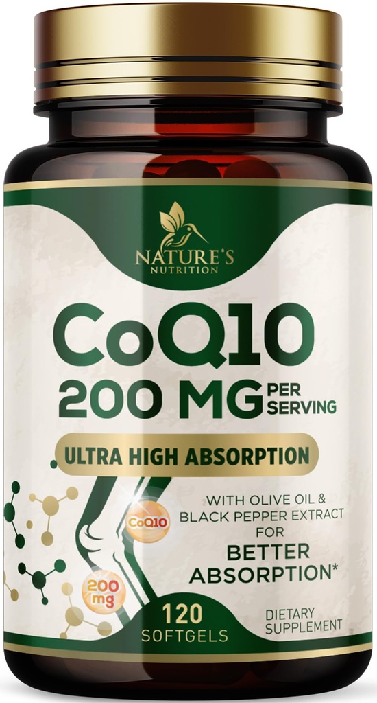 CoQ10 Softgels - Coenzyme Q10 200mg Per Serving - Extra Strength Coenzyme Q10 Supplement - Piperine for Enhanced Absorption - CoQ10 Antioxidant for Heart Health Support - Bottled in USA - 120 Softgels