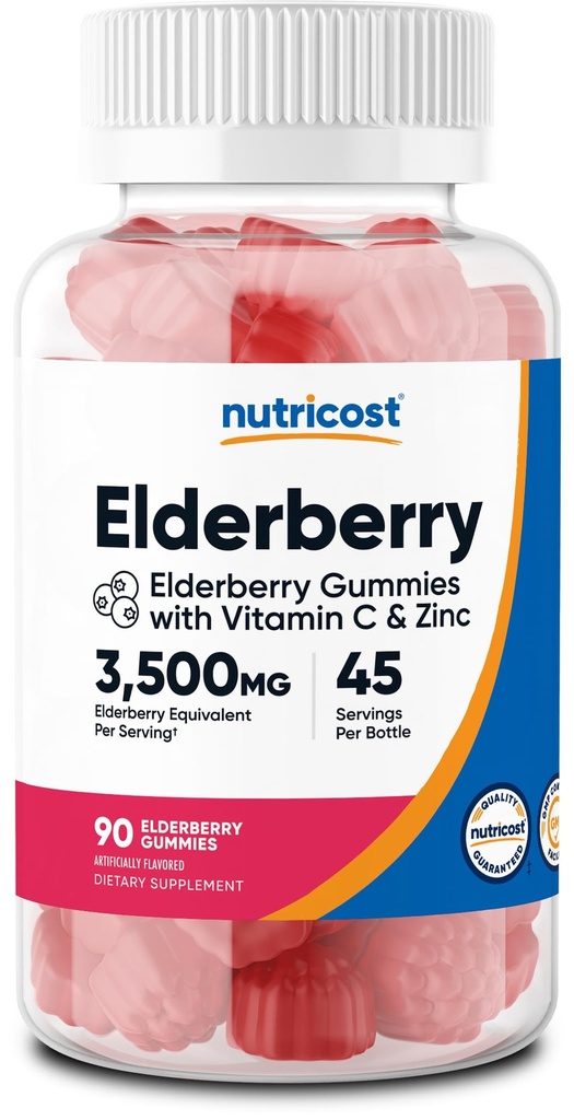 Nutricost Elderberry Extract Gummies 90 Gummies for 45 Servings Per Bottle - with Vitamin C & Zinc, Gluten Free