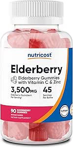 Nutricost Gummies Elderberry με βιταμίνη C & ψευδάργυρο 90 Gummies - Χωρίς γλουτένη, χορτοφαγικά