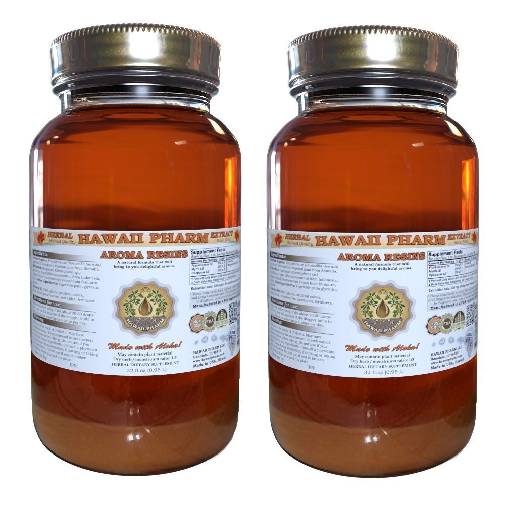 Hawaii Pharm Opopanax, Copal, Frankincense, Myrrh Gum and Dragons Blood Liquid Extract Aroma Supplement Tincture, Herbal Supplement, Made in USA, 2x32 fl.oz