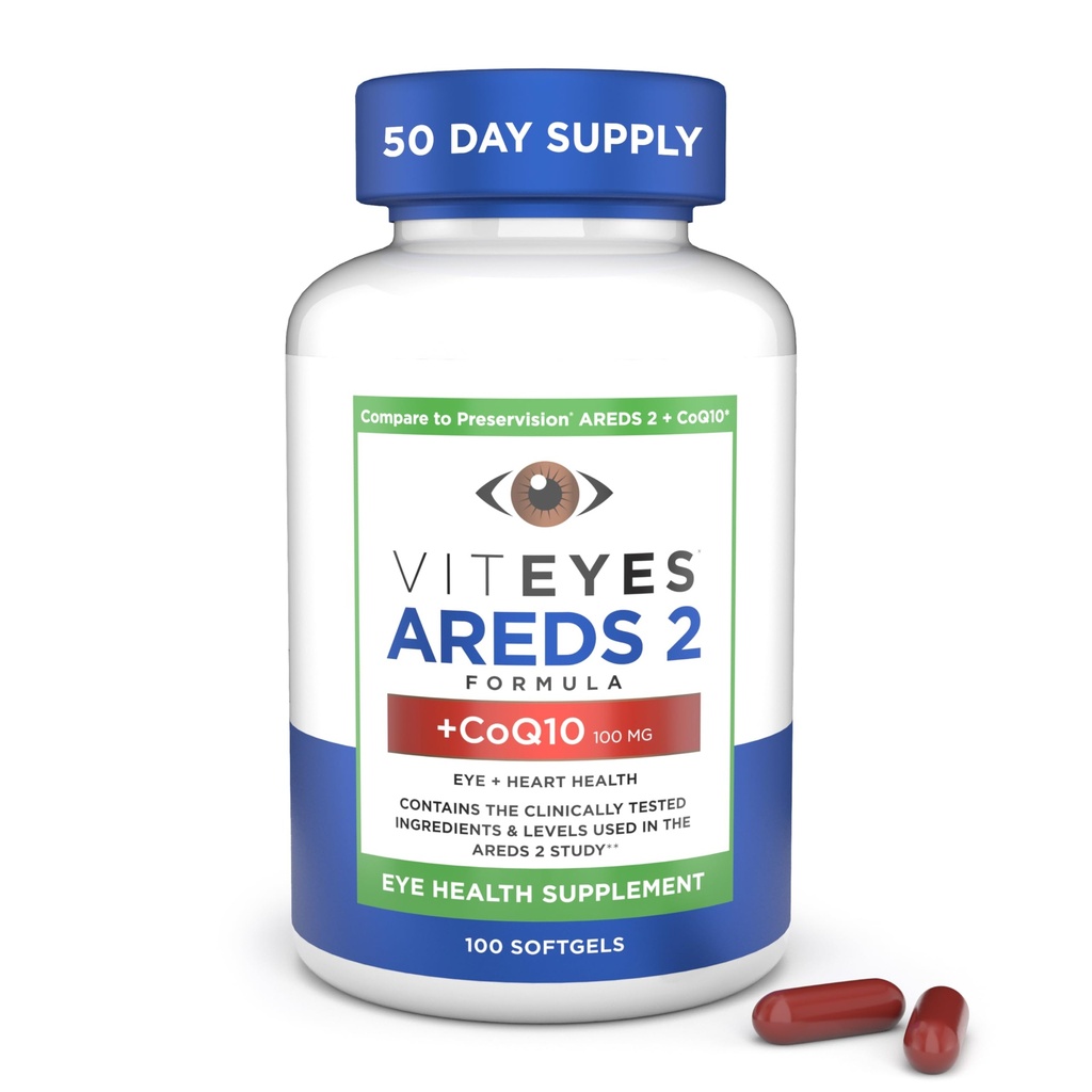 Viteyes AREDS 2 + CoQ10 Macular Support, CoQ10, Vitamin E, Vitamin C, Lutein, Zeaxanthin, Zinc, Copper, Heart Health, Eye Doctor Trusted, Manufactured in The USA, 100 Ct