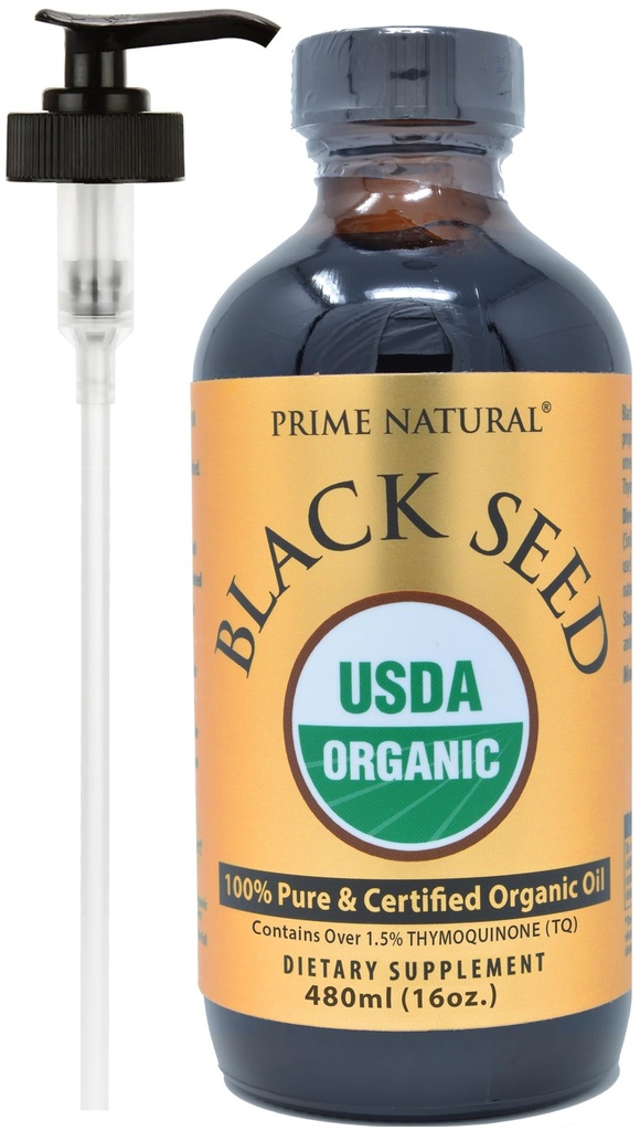 PRIME NATURAL Organic Black Seed Oil 16oz - Κρύο Πατημένο Ακατέργαστο Υψηλή Θυμοκινόνη 1,7% USDA Certified - Turkish Origin Poent Nigella Sativa Liquid - Vegan Omega 3 6 9, Αντιοξειδωτικό