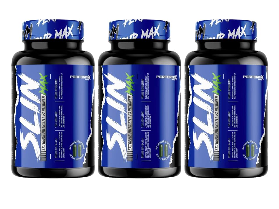 Performax Labs SLIN Max Nutrient Partitioning Complex - Increase Mass & Size 60 Servings (120 Capsules Pack of 3) and Pill Holder byGeoMetal™