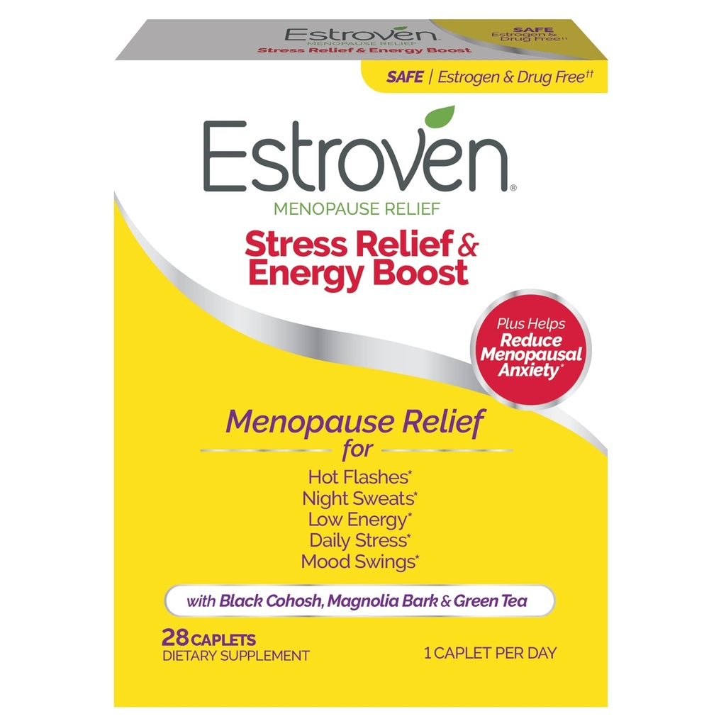 Estroven Stress Relief & Energy Boost for Emenopause Relief - 28 Ct. - Κλινικά Αποδεδειγμένα Συστατικά Παρέχετε Στρες & Ενέργεια Υποστήριξη + Βραδινές Ιδρώσεις & Hot Flash Relief - Χωρίς φάρμακα και Γλουτένη-Free